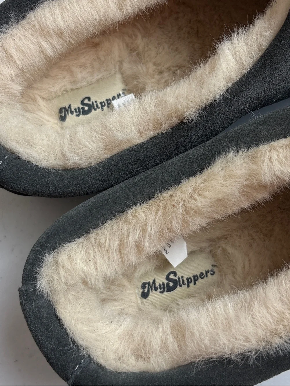 My Slippers by My Pillow Slip On Clogs Suede Leather Faux Fur Dark Gray Size 13